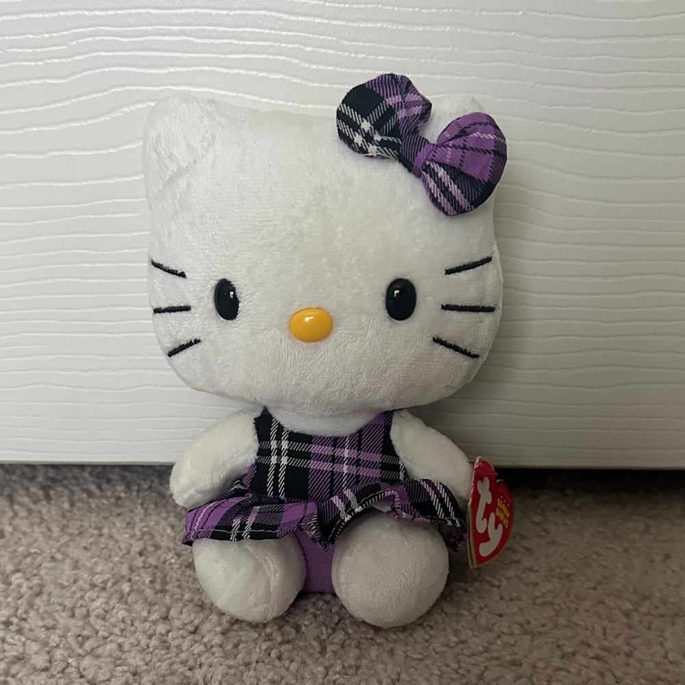 Ty Hello Kitty Plush in Purple Plaid Outfit
